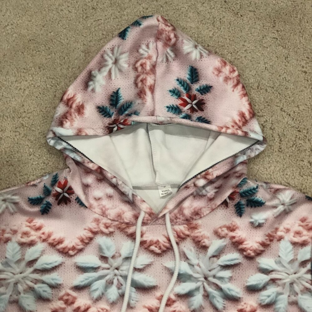 NWOT Christmas Allover Graphic Print Pullover Hoodie Long Sleeve Sweatshirt - Picture 2 of 11